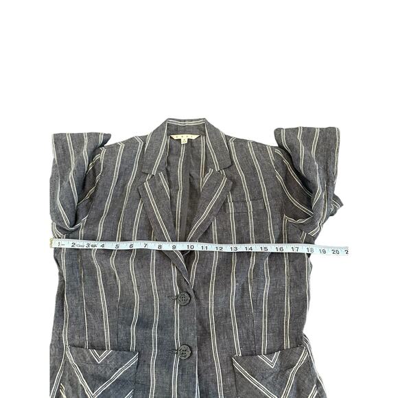 CAbi Blazer Singel Breasted‎ Work Office Blue White Linen Nautical Blazer Size 4 - Picture 10 of 12
